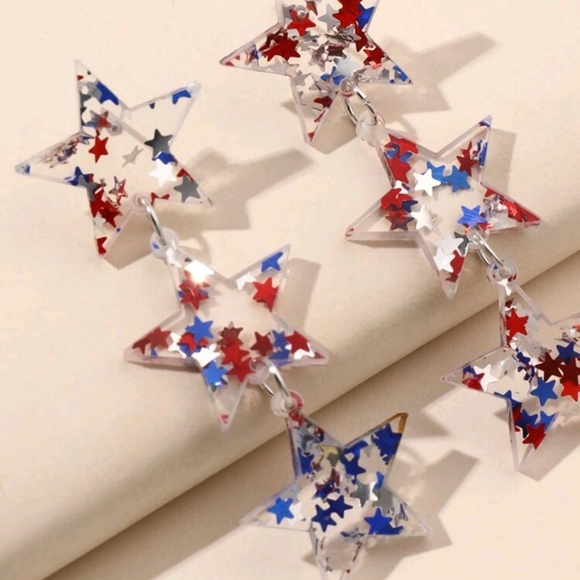 Patriotic Red, White Blue acrylic star earrings. - Picture 2 of 3